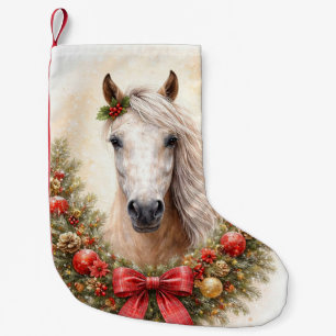 Meia De Natal Pequena Cavalo Bonito em Grinalda de Natal