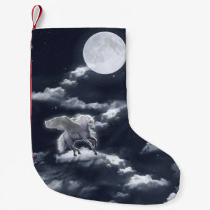 Meia De Natal Pequena Cavalo branco alado voando no céu com moo de chei