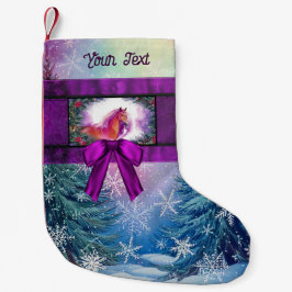 Meia De Natal Pequena Cavalo com Faixa de Férias e Cena de Inverno