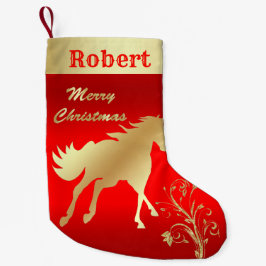 Meia De Natal Pequena Cavalo Dourado ocidental no vermelho