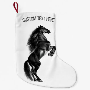 Meia De Natal Pequena Cavalo Preto E Preto - Adicione Seu Texto / Cores