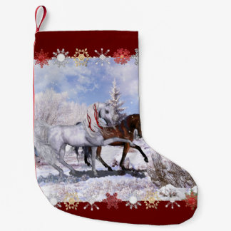 Meia De Natal Pequena Cavalos de Natal e Cardeais