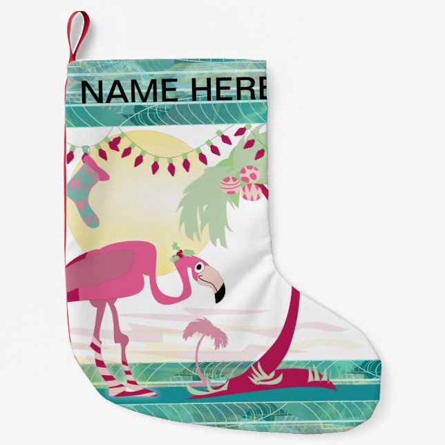 Meia De Natal Pequena Cena de Férias Flamingo de Natal Personalizada (Frente)