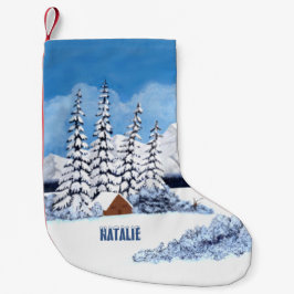 Meia De Natal Pequena Cena de Inverno Nevado