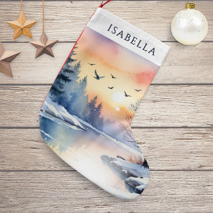 Meia De Natal Pequena Cena Personalizada do Nascer do Sol no Lago de Inv
