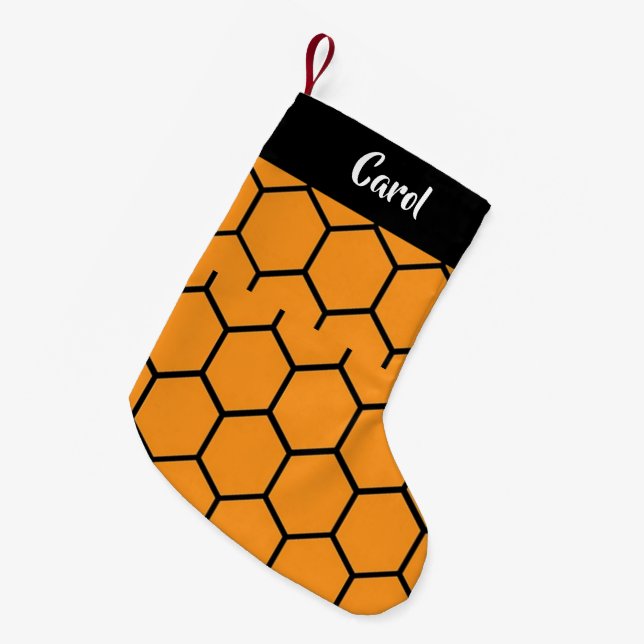 Meia De Natal Pequena Cerca preta em laranja (Frente (Pendurada))