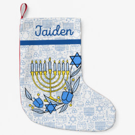Meia De Natal Pequena Chanukkah Dreidel Candles Hanukkah Azul