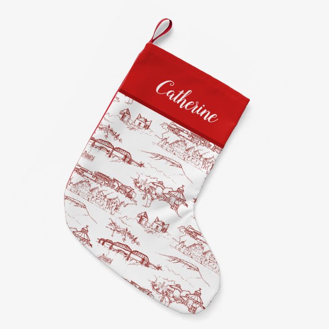 Meia De Natal Pequena Chattanooga Toile Vermelho (Frente (Pendurada))