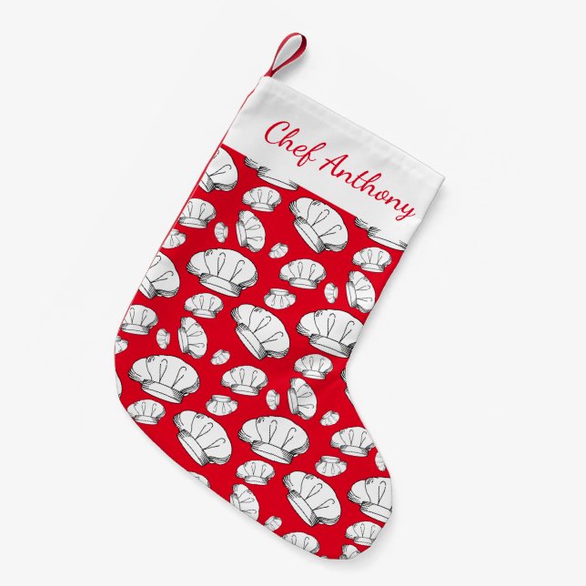 Meia De Natal Pequena Chef Festivo Odiava Vermelho e Branco Chef Uniform (Frente (Pendurada))