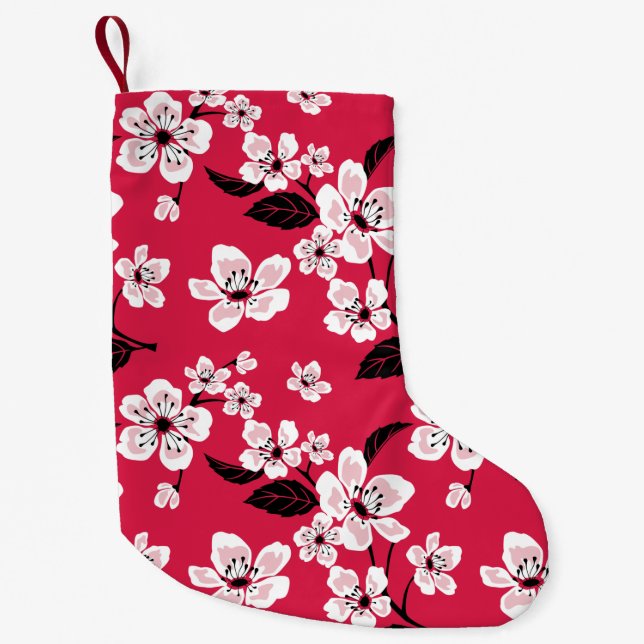 MEIA DE NATAL PEQUENA CHERRY BLOSSOM - SAKURA (VERMELHO) (Frente)