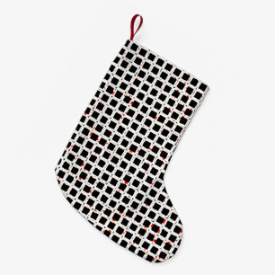 Meia De Natal Pequena Chic Preto de Abstrato Vermelho Branco