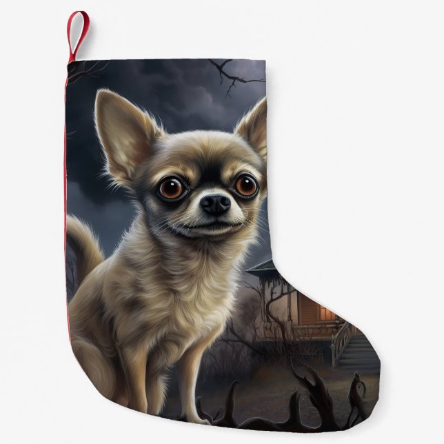 Meia De Natal Pequena chihuahua Halloween Scary (Frente)