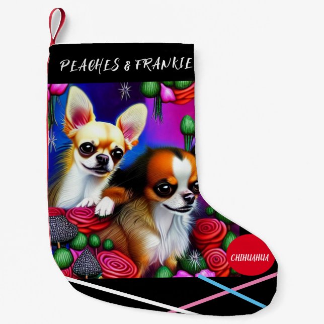 Meia De Natal Pequena ChIHUAHUA Natal com nome. (Frente)