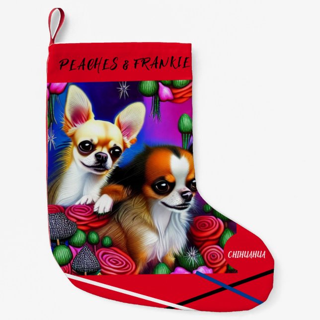 Meia De Natal Pequena ChIHUAHUA Natal com nome. (Frente)