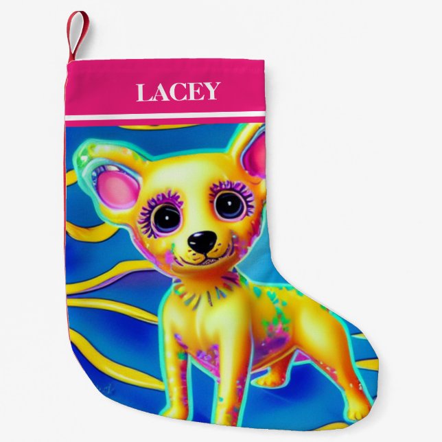 Meia De Natal Pequena ChIHUAHUA Natal com nome. (Frente)