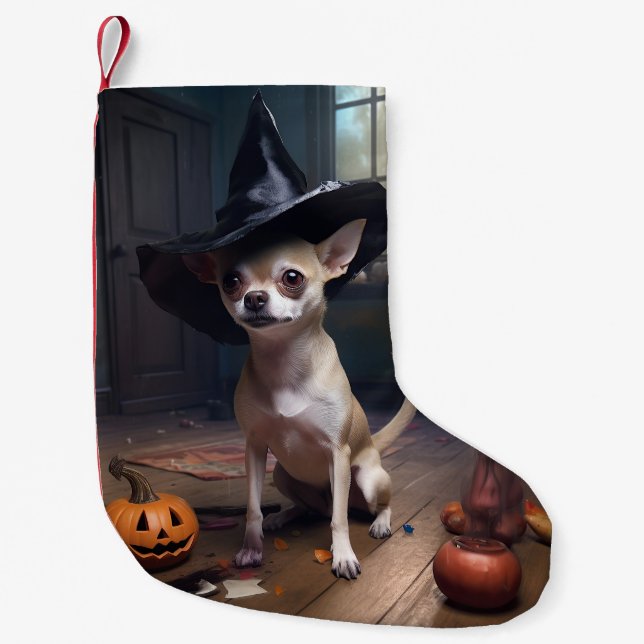Meia De Natal Pequena Chihuahua Pumpkins Halloween Scary (Frente)