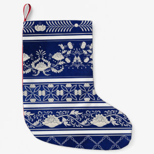 Meia De Natal Pequena Chinês Floral Blue: Vintage Watercolor Borders