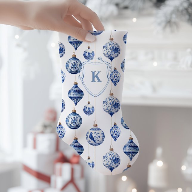 Meia De Natal Pequena Chinoiserie Blue e White Ornaing Natal (Monogrammed Chinoiserie Blue Ornament Christmas Stocking)