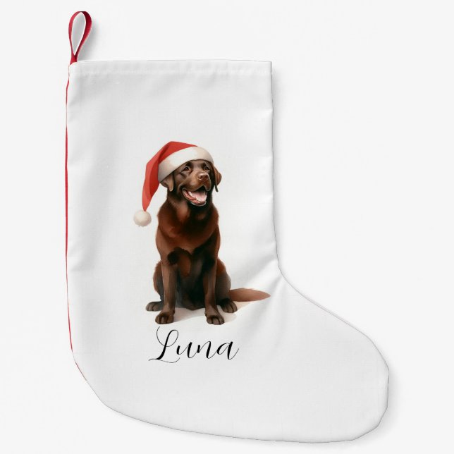 Meia De Natal Pequena Chocolate de Natal Labrador Cachorro Cachorro Esca (Frente)