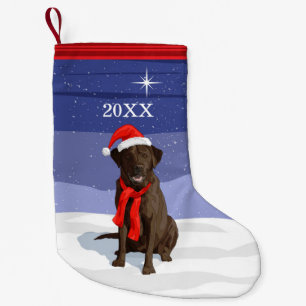 Meia De Natal Pequena Chocolate Labrador Retriever Santa Hat e Scarf