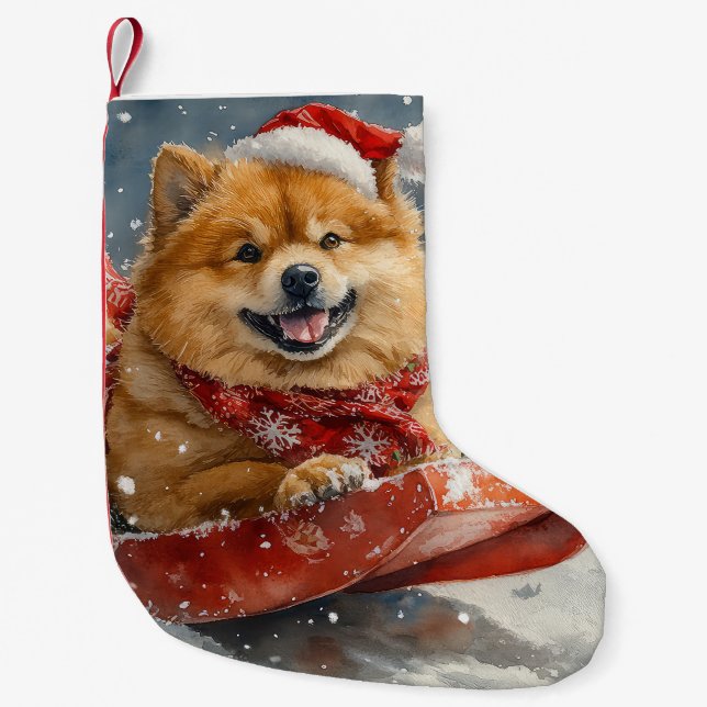 Meia De Natal Pequena Chow Chow Dog Sledge Deixe-o nevar no Natal (Frente)