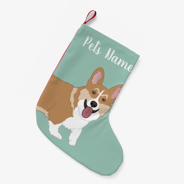Meia De Natal Pequena Christmas Corgi (Frente (Pendurada))