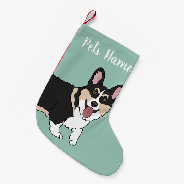 Meia De Natal Pequena Christmas Corgi (Frente (Pendurada))