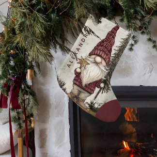 Meia De Natal Pequena Christmas Gnome for the Holidays Custom Name
