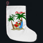 Meia De Natal Pequena christmas july tropical santa claus<br><div class="desc">"christmas july tropical santa claus ", "Beach santa claus",  "engraçado christmas",  "santa claus",  "tropical santa claus",  "vacation santa claus",  "tropical christmas",  "california santa claus",  "florida santa claus",  "hawaiian santa claus"</div>