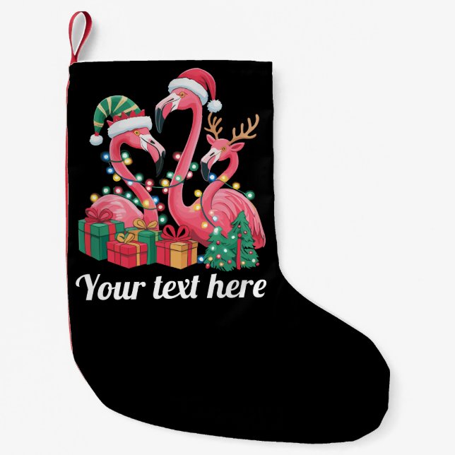 Meia De Natal Pequena Christmas Palm Flamingo Personalized Xmas Lights  (Frente)