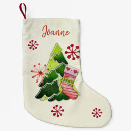Meia De Natal Pequena Christmas Tree and Stocking Whimsey