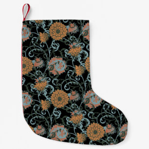 Meia De Natal Pequena Chrysanthemum Black Background, Floral Vintage.