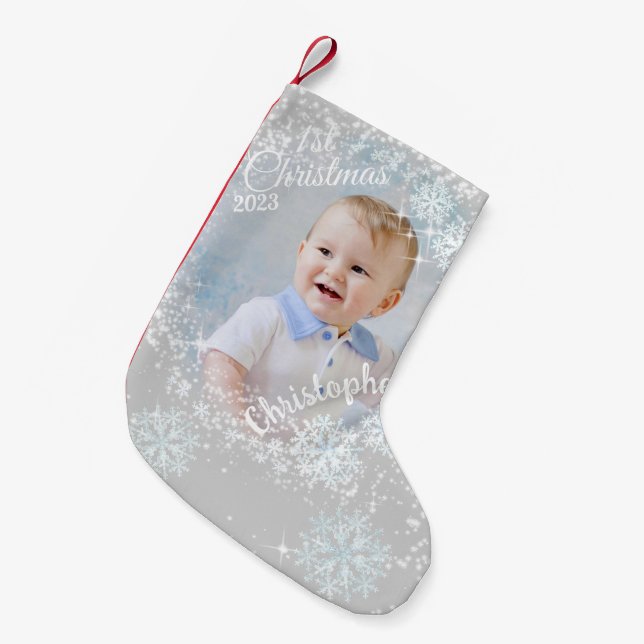 Meia De Natal Pequena Cinzas de neve com brilho (Frente (Pendurada))