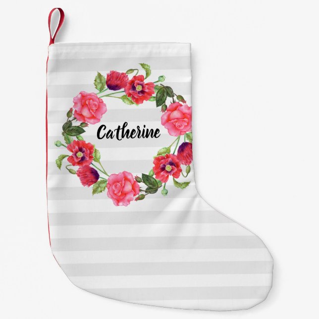 Meia De Natal Pequena Círculo de Ferida das Flores Vermelhas e Rosa das  (Frente)