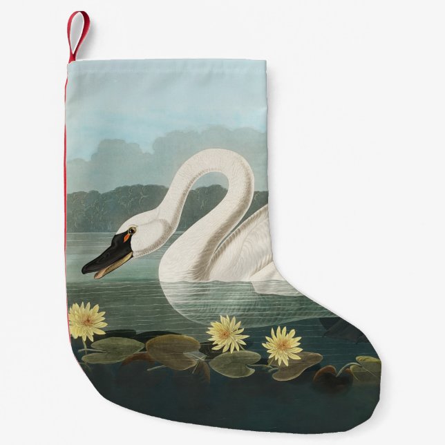 Meia De Natal Pequena cisnes brancas de pássaro de audubon do cisne (Frente)