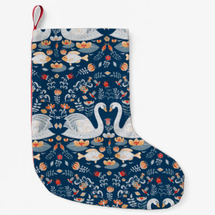 Meia De Natal Pequena Cisnes, peixes, flores, padrões folclóricos.