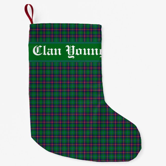 Meia De Natal Pequena Clan Young Tartan Xadrez Personalizada (Frente)