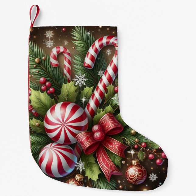 Meia De Natal Pequena Clássico Cana doce/menta-pimenta (Frente)