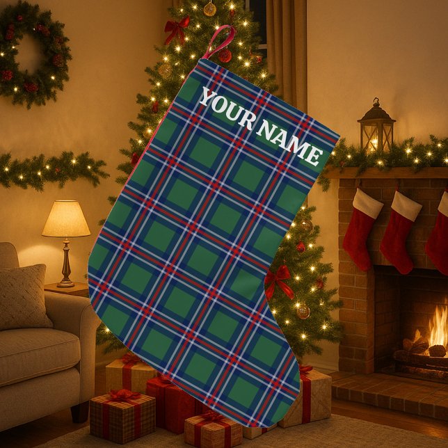 Meia De Natal Pequena Classy tartan plaid pattern personalized (Tartan plaid Christmas stocking)