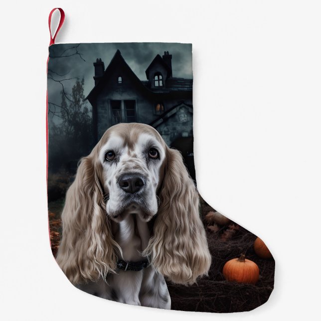 Meia De Natal Pequena Cocker Spaniel Halloween Scary (Frente)