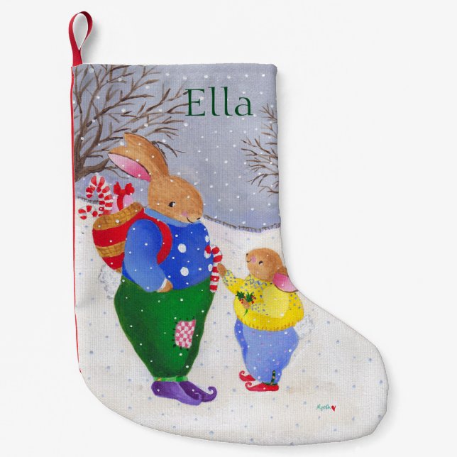 Meia De Natal Pequena Coelhinho Xmas com meia-cesta (Frente)