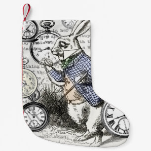 Meia De Natal Pequena Coelho Branco Alice Relógios Arte Mundo das Maravi