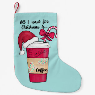 Meia De Natal Pequena Coffee Red Hat Coffee Candy Cane Natal