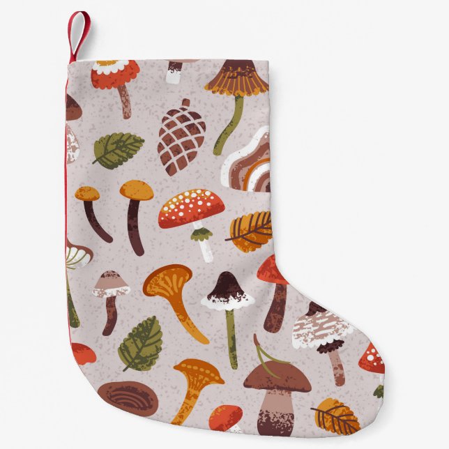 Meia De Natal Pequena Cogumelos de outono, folhas: repetição de colheita (Frente)
