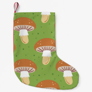 Meia De Natal Pequena Cogumelos de outono: padrão verde sem costura.