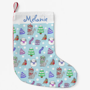 Meia De Natal Pequena Colagem bonito do gato do inverno