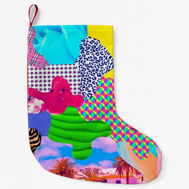 Meia De Natal Pequena Colagem de arte contemporânea. Misturar texturizaç (Frente)