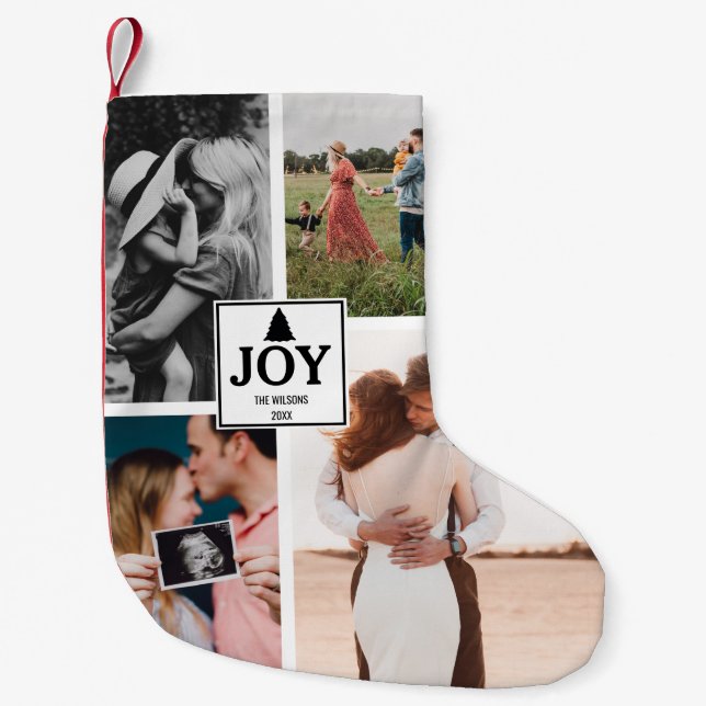 Meia De Natal Pequena Colagem de Fotos da Família Joy Christmas Xmas (Frente)