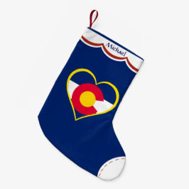 Meia De Natal Pequena Colorado Flag Heart Personalizado Blue