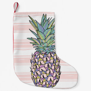 Meia De Natal Pequena Colorful vintage pineapple illustration.